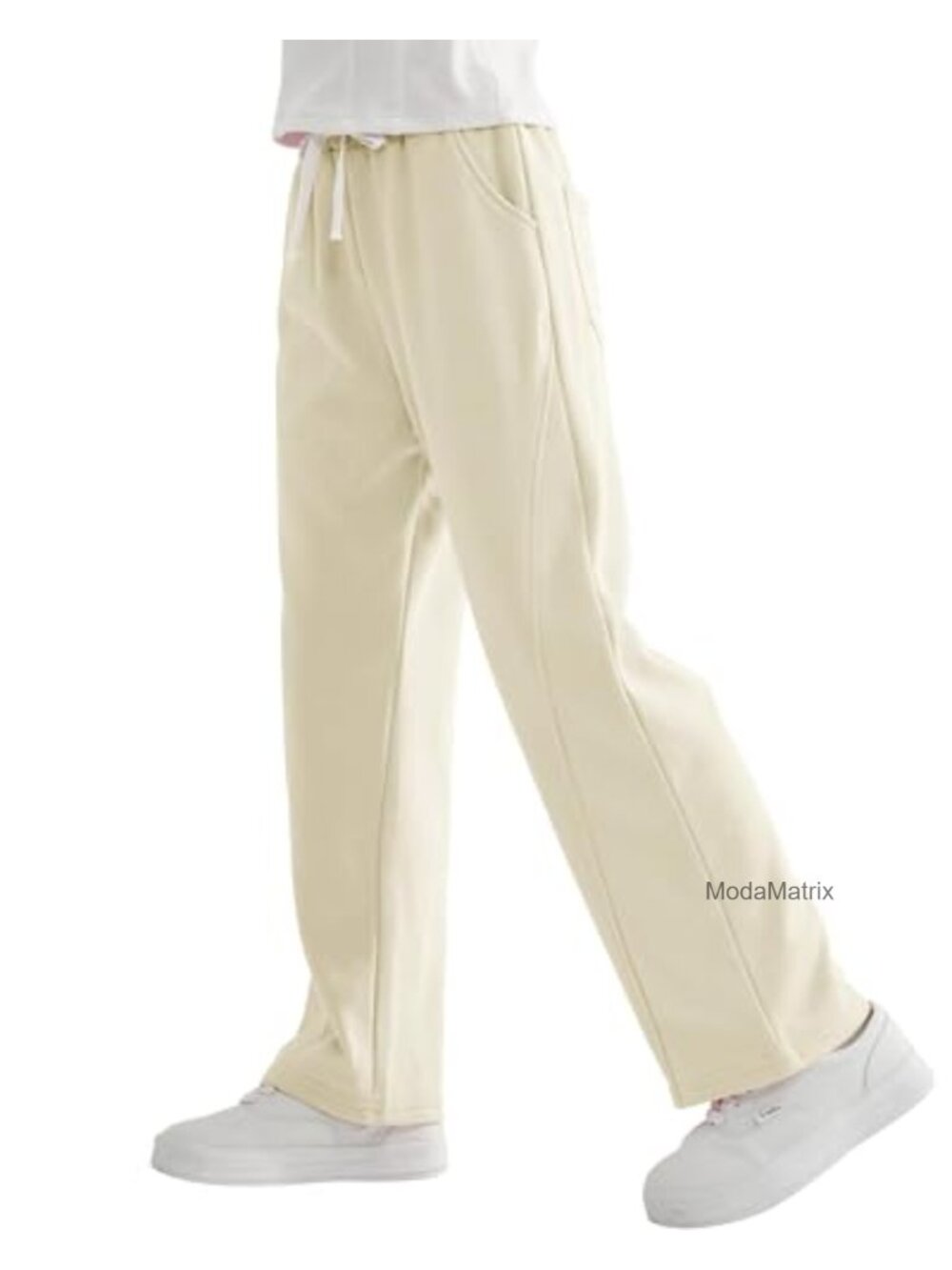 Girls Wide Leg Sweatpants Cotton Pull On Pants with Pockets